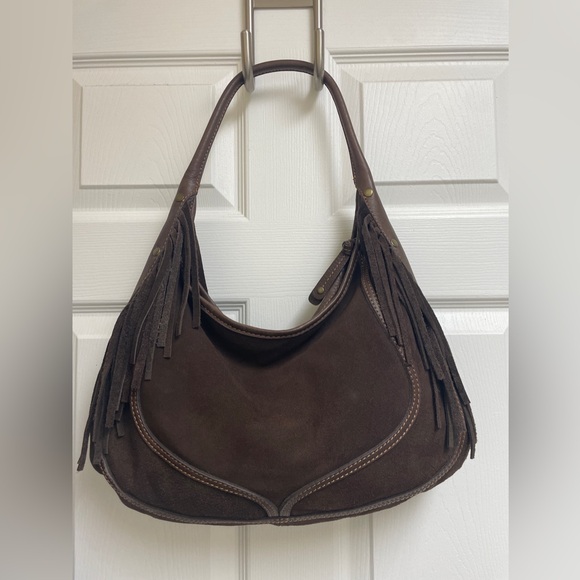 PELLE Studio Brown Genuine Leather Suede Fringe Boho Hobo Shoulder Bag W… - Picture 12 of 14